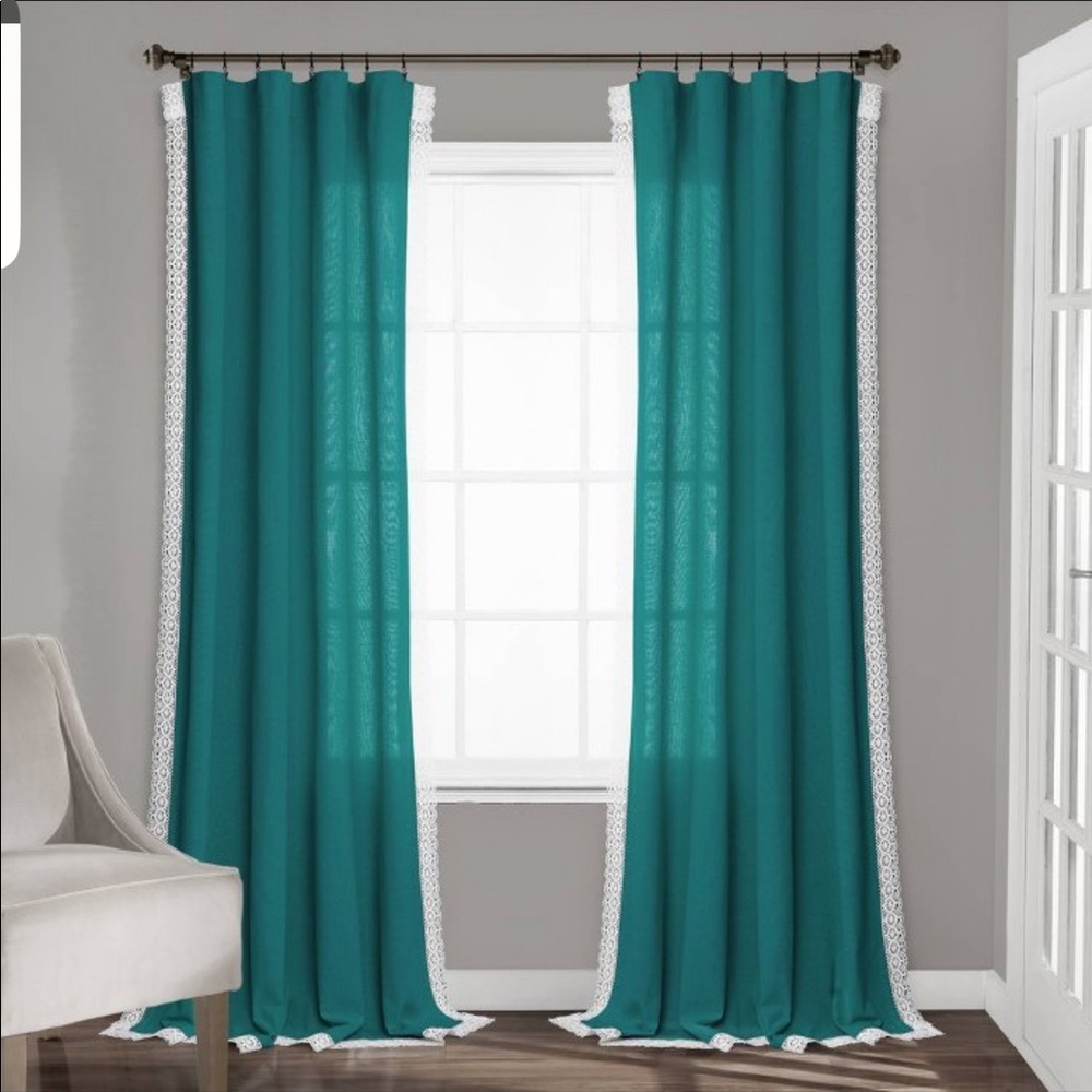 Set of 2 84”x 54” Rosalie Light Filtering Window Curtain Panels - Turquoise